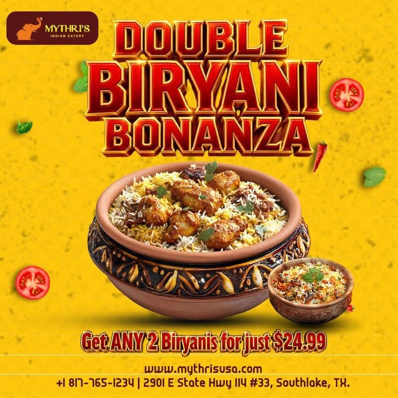 Get ANY 2 Biryanis for just $24.99