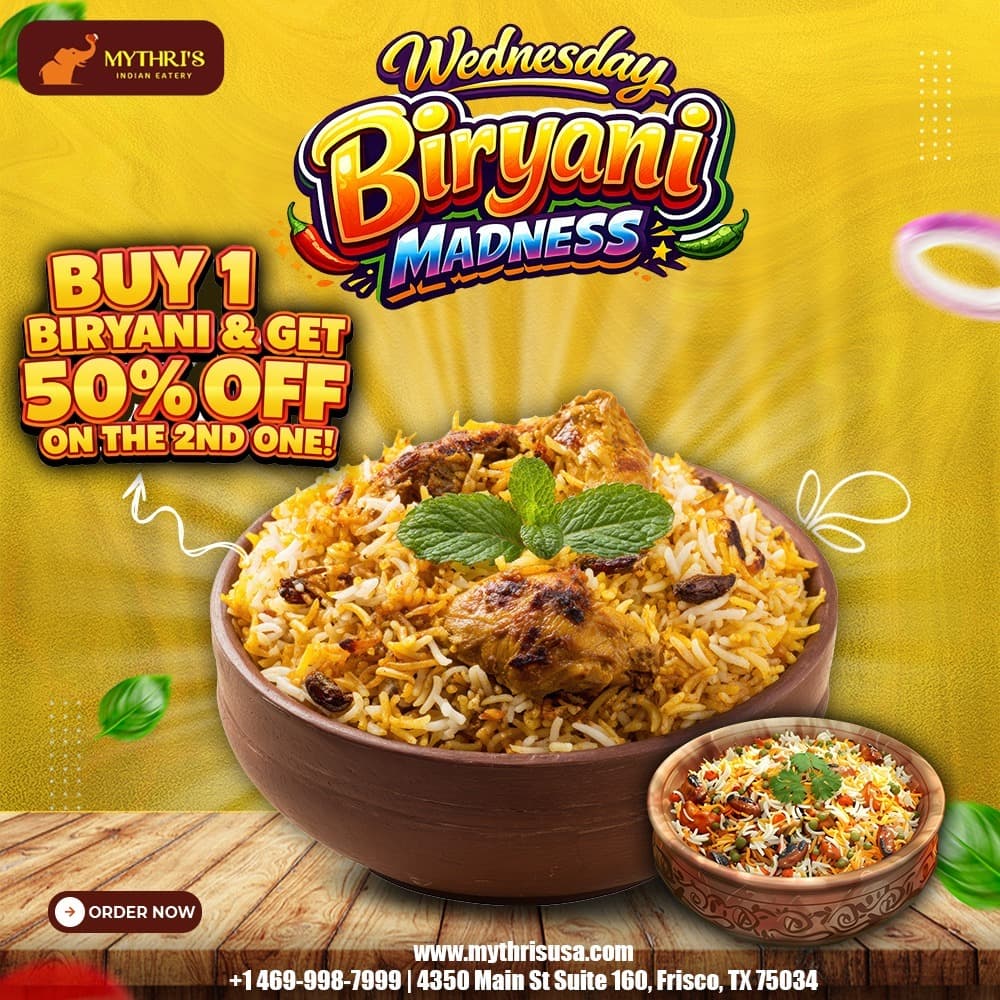 Buy 1 Biryani and get 50% off on the 2nd one - Wednesday Biryani Madness special