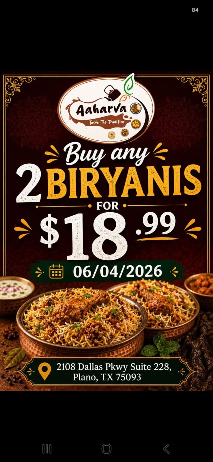 Buy any 2 Biryanis for $18.99