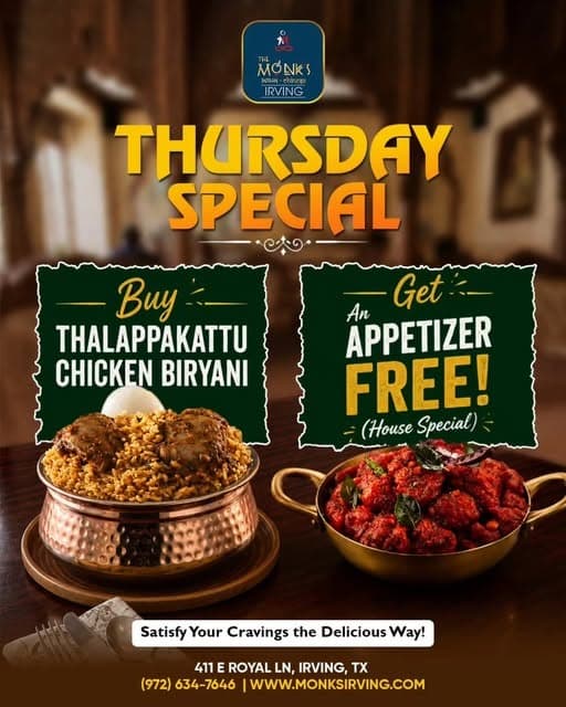 Buy Thalappakattu Chicken Biryani and get a free appetizer (House Special).