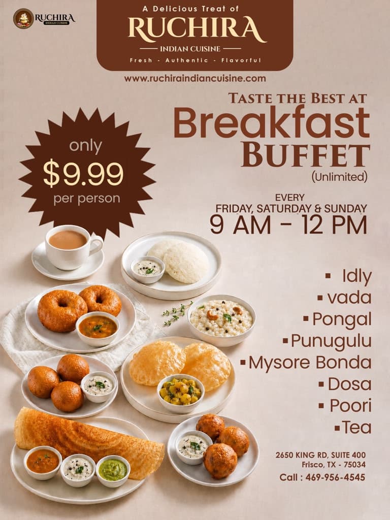 Unlimited Breakfast Buffet for $9.99 per person, every Friday, Saturday & Sunday from 9 AM to 12 PM.