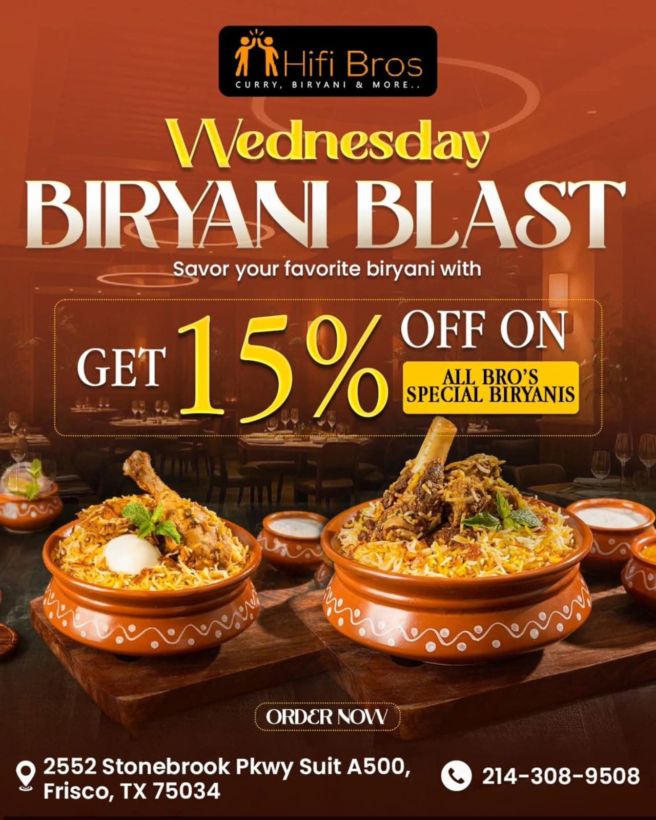 Get 15% off on all Bro's Special Biryanis