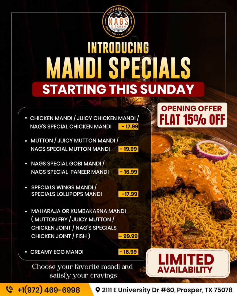 Opening Offer: Flat 15% OFF on new Mandi Specials starting this Sunday