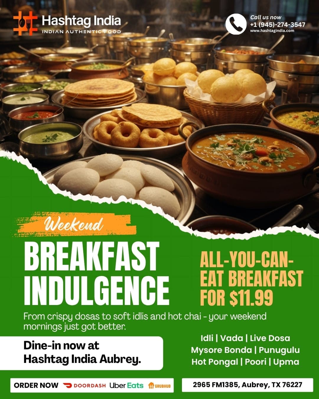 All-You-Can-Eat Breakfast for $11.99 on weekend mornings.