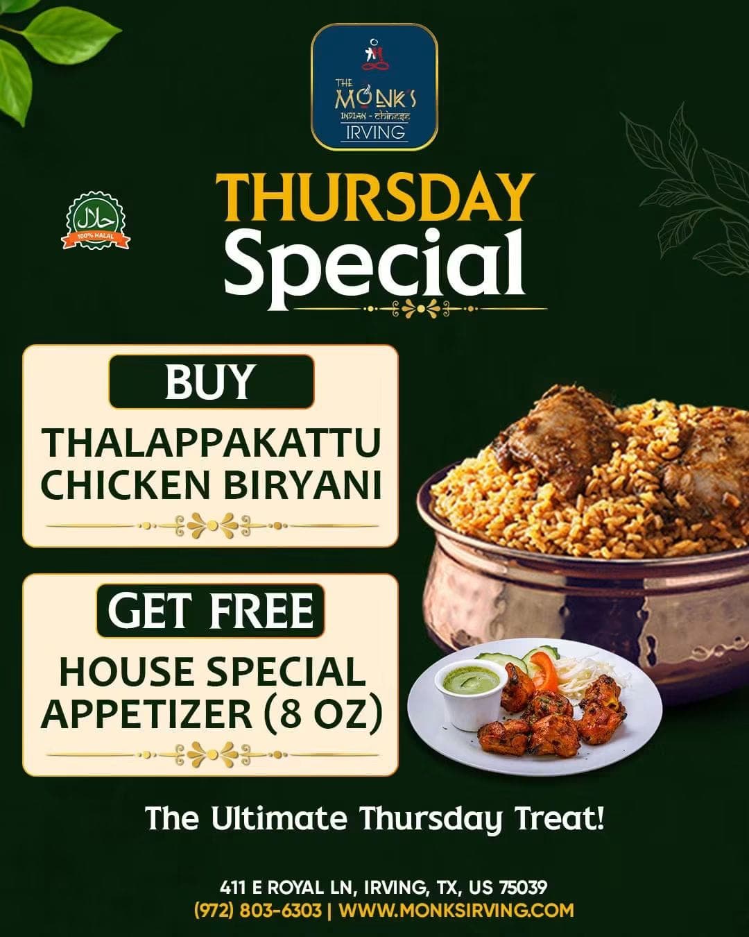 Buy Thalappakattu Chicken Biryani and get a free House Special Appetizer (8 oz)