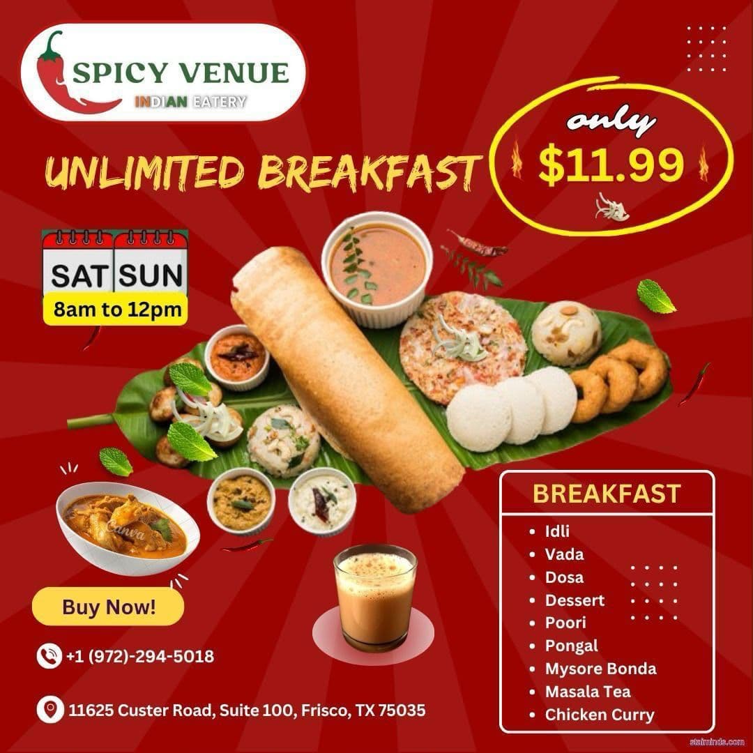 Unlimited Breakfast for $11.99 on Saturdays and Sundays from 8am to 12pm
