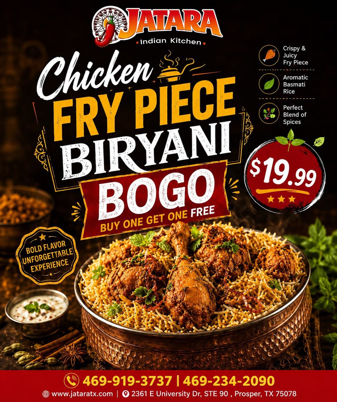 Chicken Fry Piece Biryani Buy One Get One Free (BOGO) for $19.99