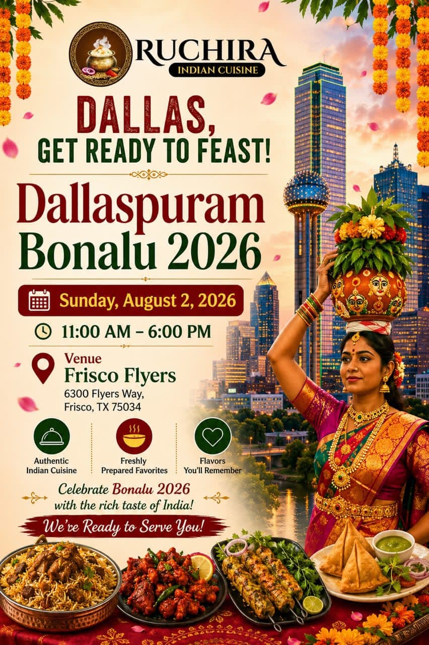 Dallaspuram Bonalu 2026 feast featuring authentic Indian cuisine by Ruchira Indian Cuisine