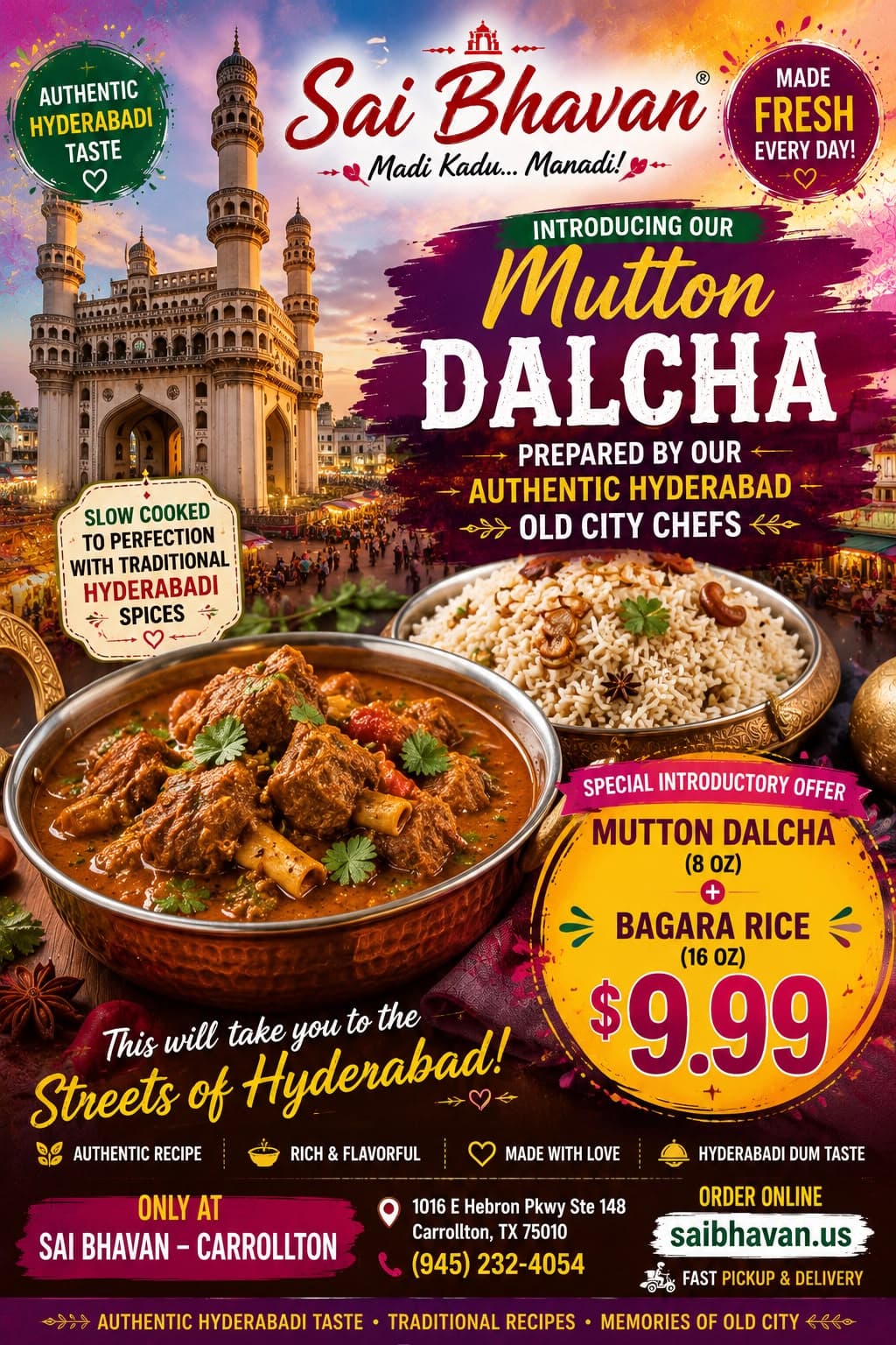 Special Introductory Offer: Mutton Dalcha (8 oz) + Bagara Rice (16 oz) for $9.99