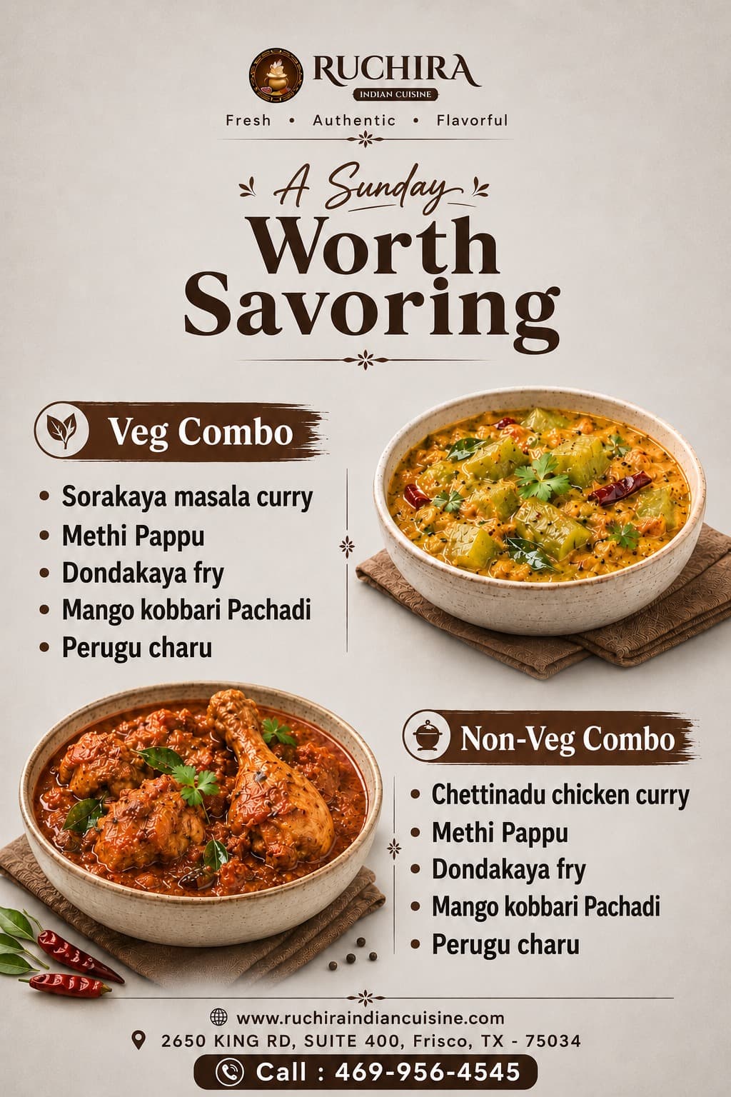 Sunday Veg and Non-Veg special combos featuring regional Indian dishes.