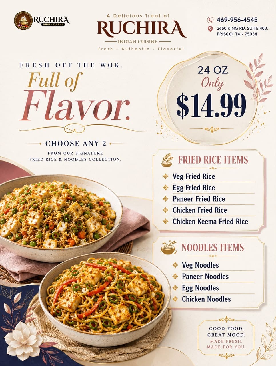 Choose any 2 (24 oz total) from the signature Fried Rice & Noodles collection for $14.99.