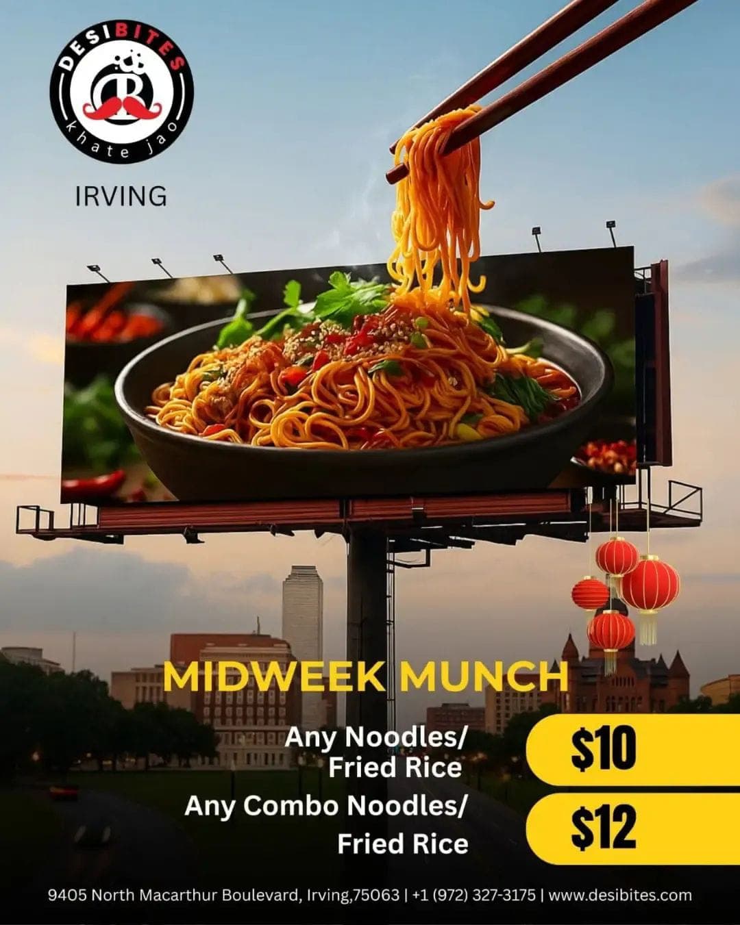 Midweek Munch: Any Noodles or Fried Rice for $10, and Any Combo Noodles or Fried Rice for $12.
