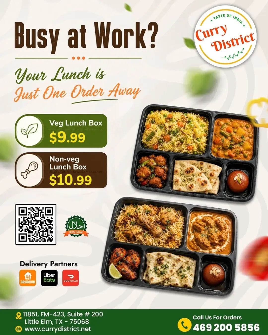 Veg Lunch Box for $9.99 and Non-veg Lunch Box for $10.99.