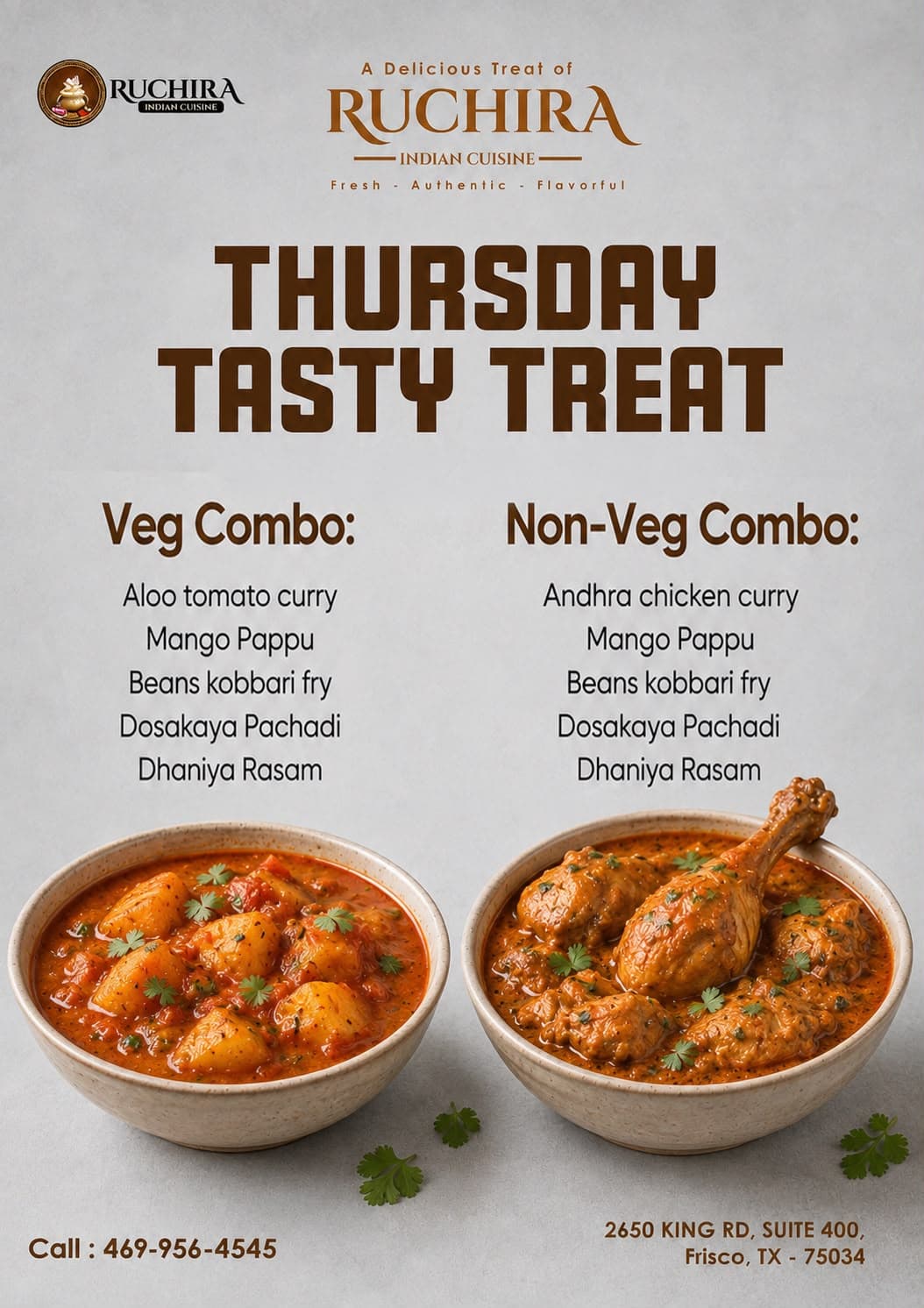 Thursday Tasty Treat featuring Veg and Non-Veg combos with authentic South Indian items.