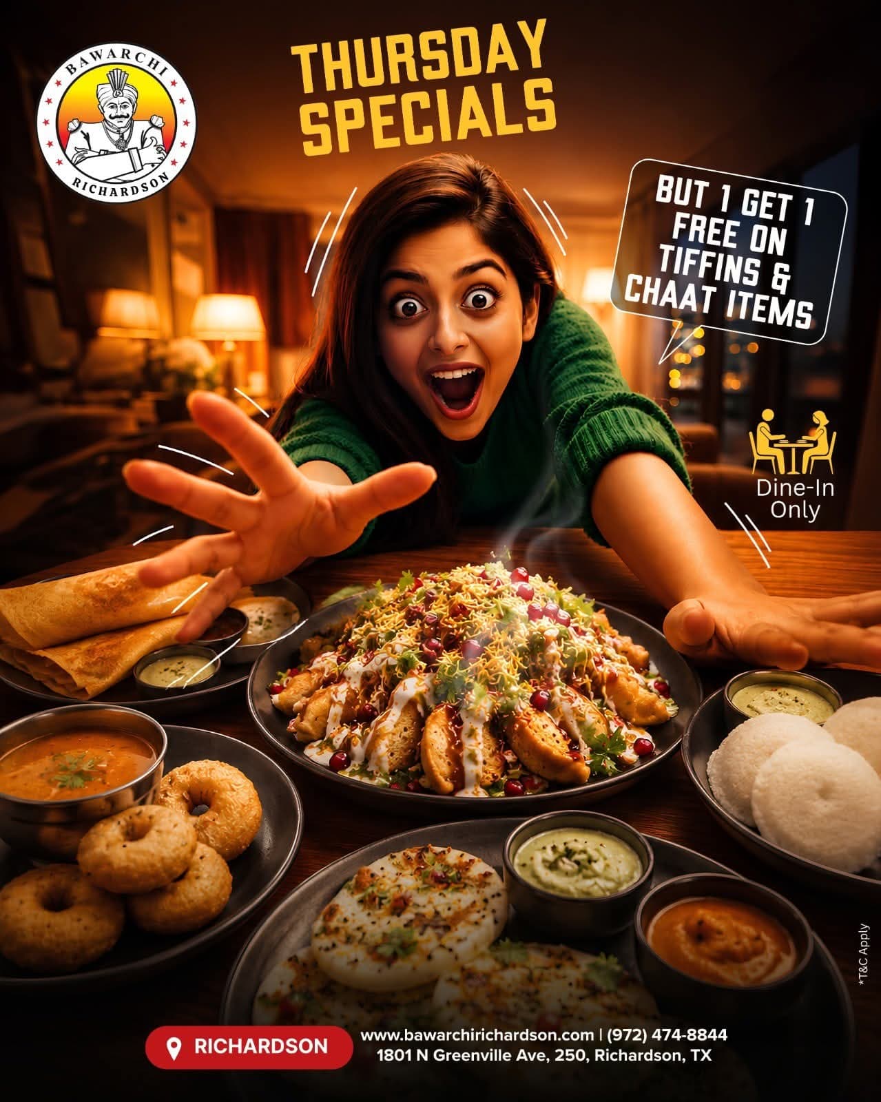 Buy 1 Get 1 Free on Tiffins & Chaat Items (Dine-In Only)