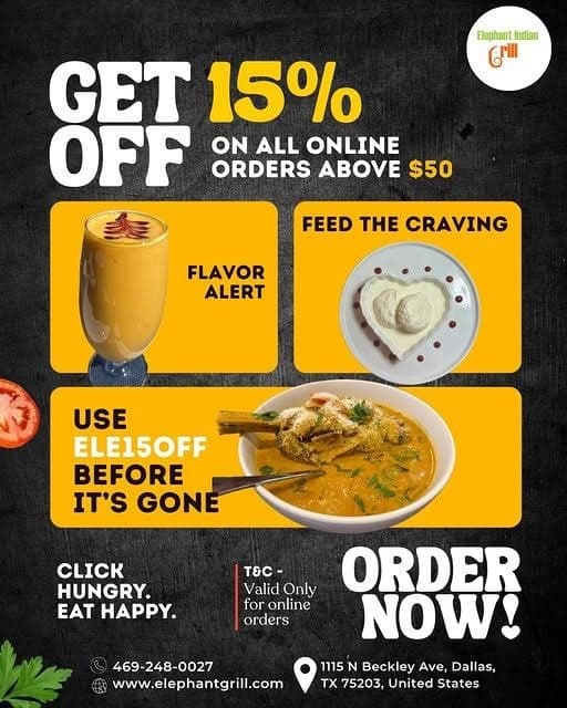 Get 15% off on all online orders above $50 with coupon code ELE15OFF