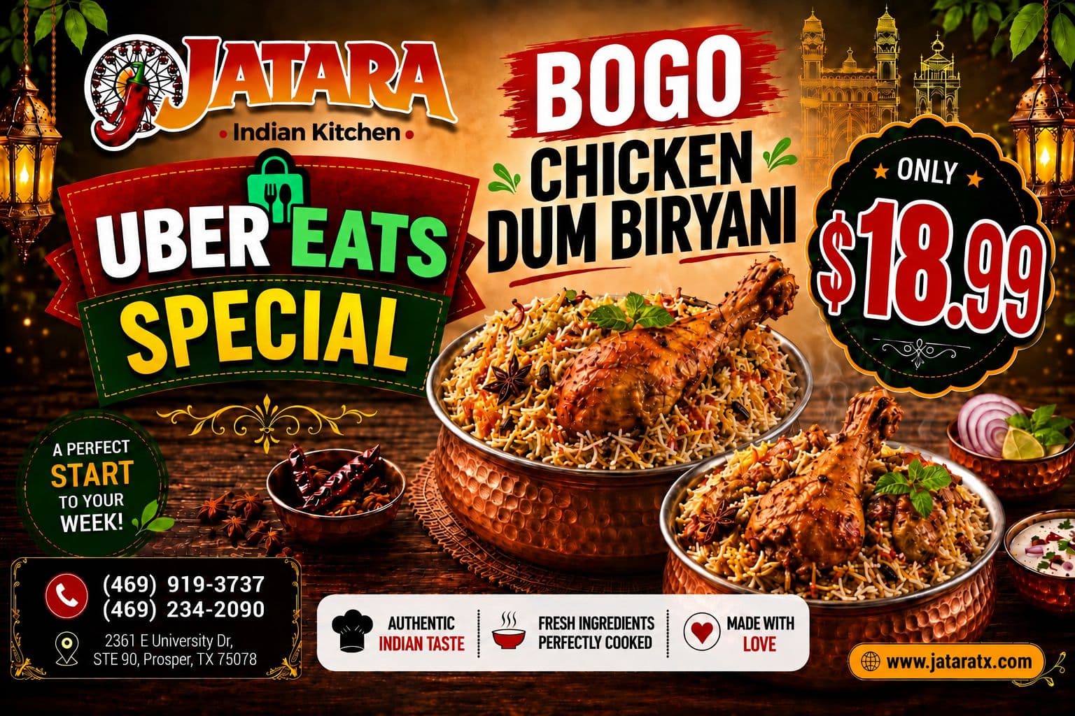 Uber Eats Special: BOGO Chicken Dum Biryani for $18.99
