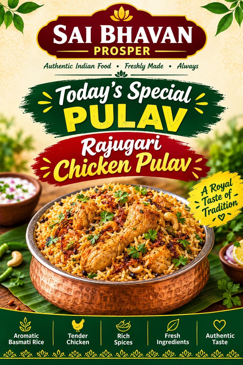 Today's Special Pulav featuring Rajugari Chicken Pulav
