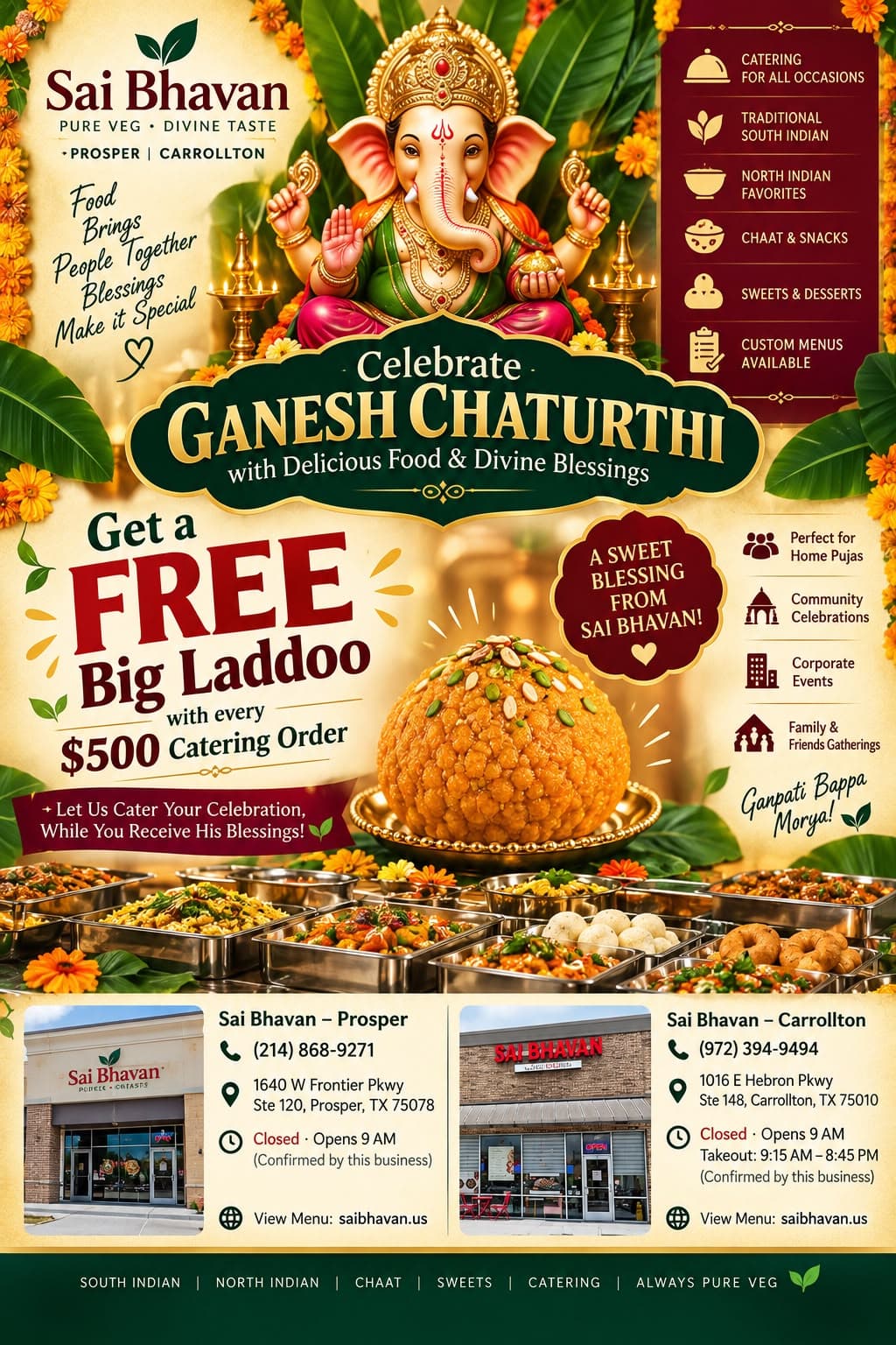 Get a FREE Big Laddoo with every $500 Catering Order