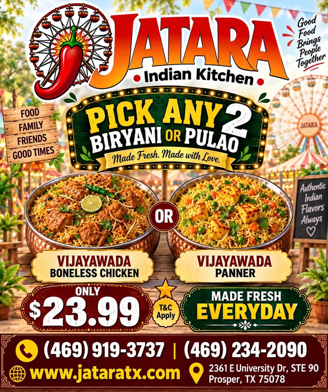 Pick Any 2 Biryani or Pulao (options include Vijayawada Boneless Chicken or Vijayawada Paneer) for $23.99