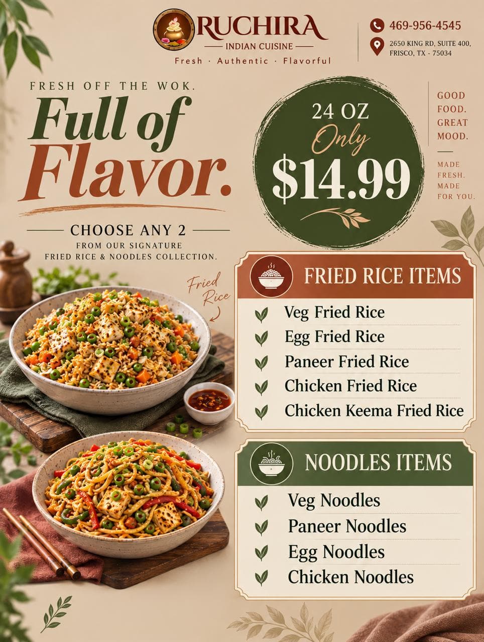 Choose any 2 from the signature Fried Rice & Noodles collection (24 oz) for only $14.99