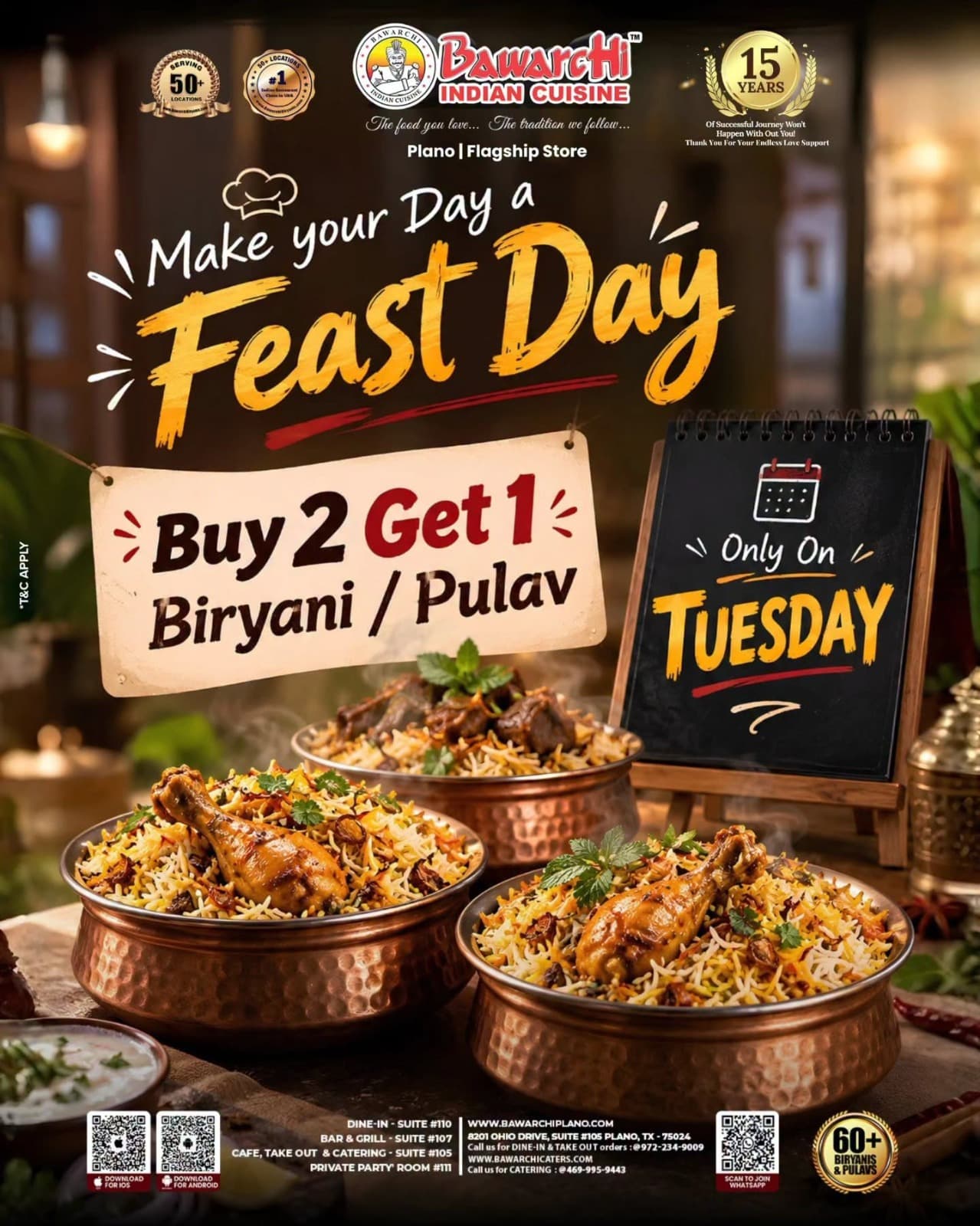 Buy 2 Get 1 Biryani / Pulav on Tuesdays