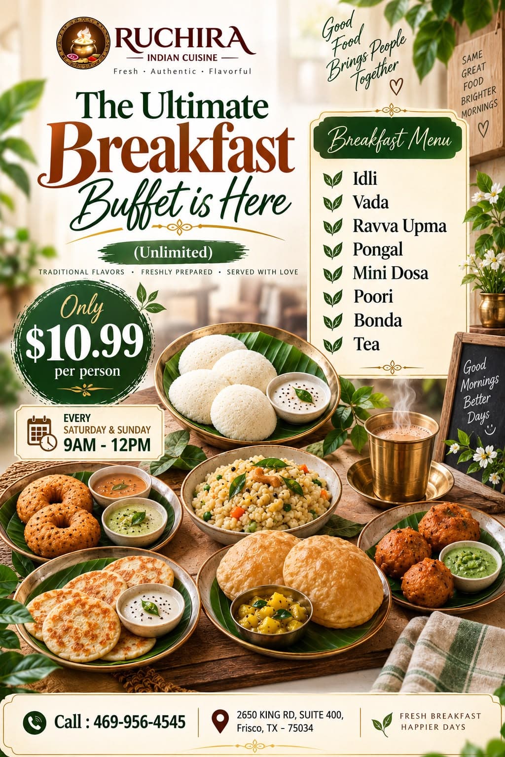 Unlimited Weekend Breakfast Buffet for $10.99 per person