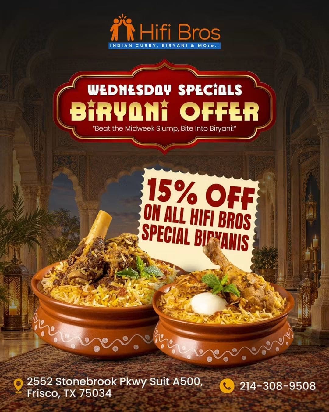 15% off on all Hifi Bros Special Biryanis