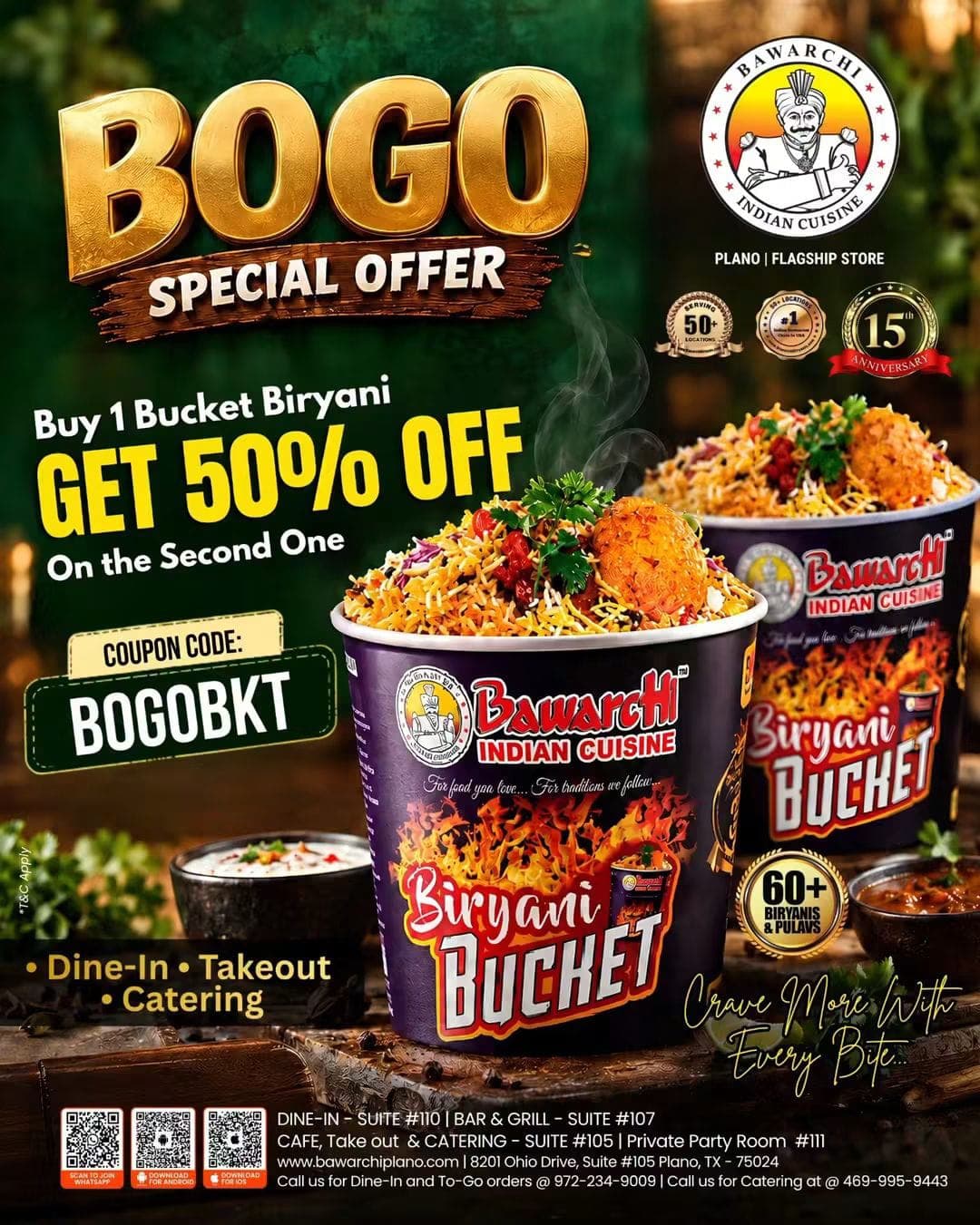 Buy 1 Bucket Biryani, Get 50% Off On the Second One using coupon code BOGOBKT