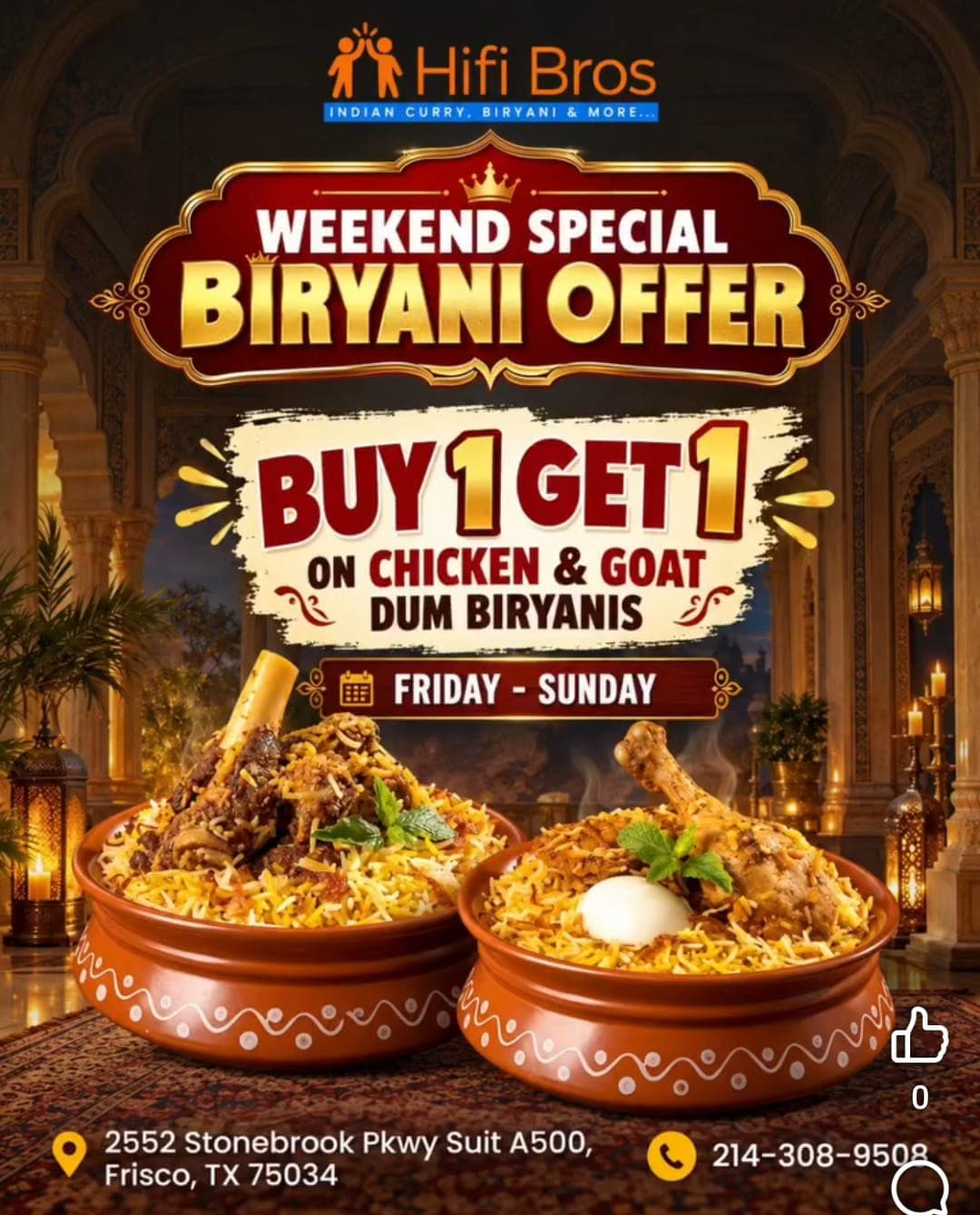 Buy 1 Get 1 Free on Chicken & Goat Dum Biryanis