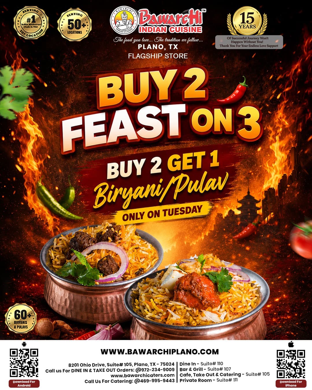 Buy 2 Get 1 Free Biryani/Pulav - Only on Tuesday