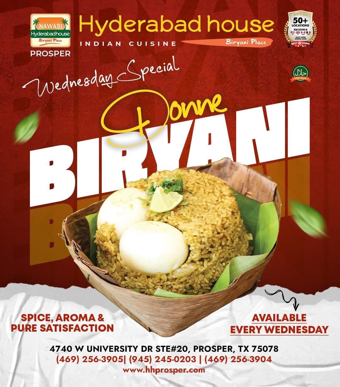 Wednesday Special - Donne Biryani available every Wednesday