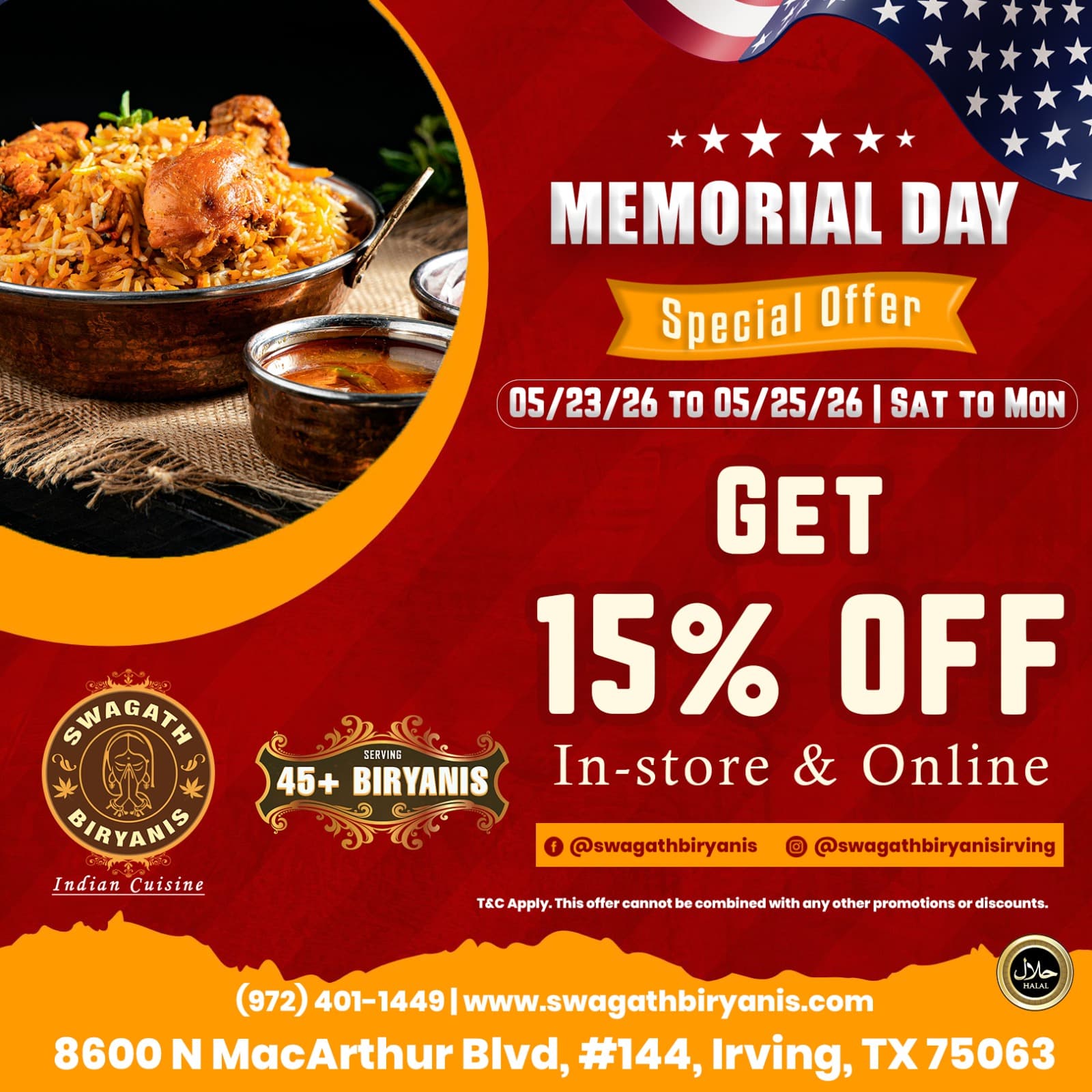 Memorial Day Special Offer: Get 15% OFF In-store & Online