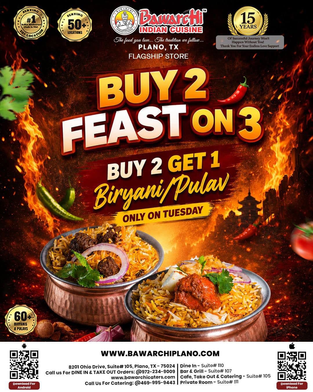 Buy 2 Get 1 Free Biryani/Pulav - Only on Tuesday
