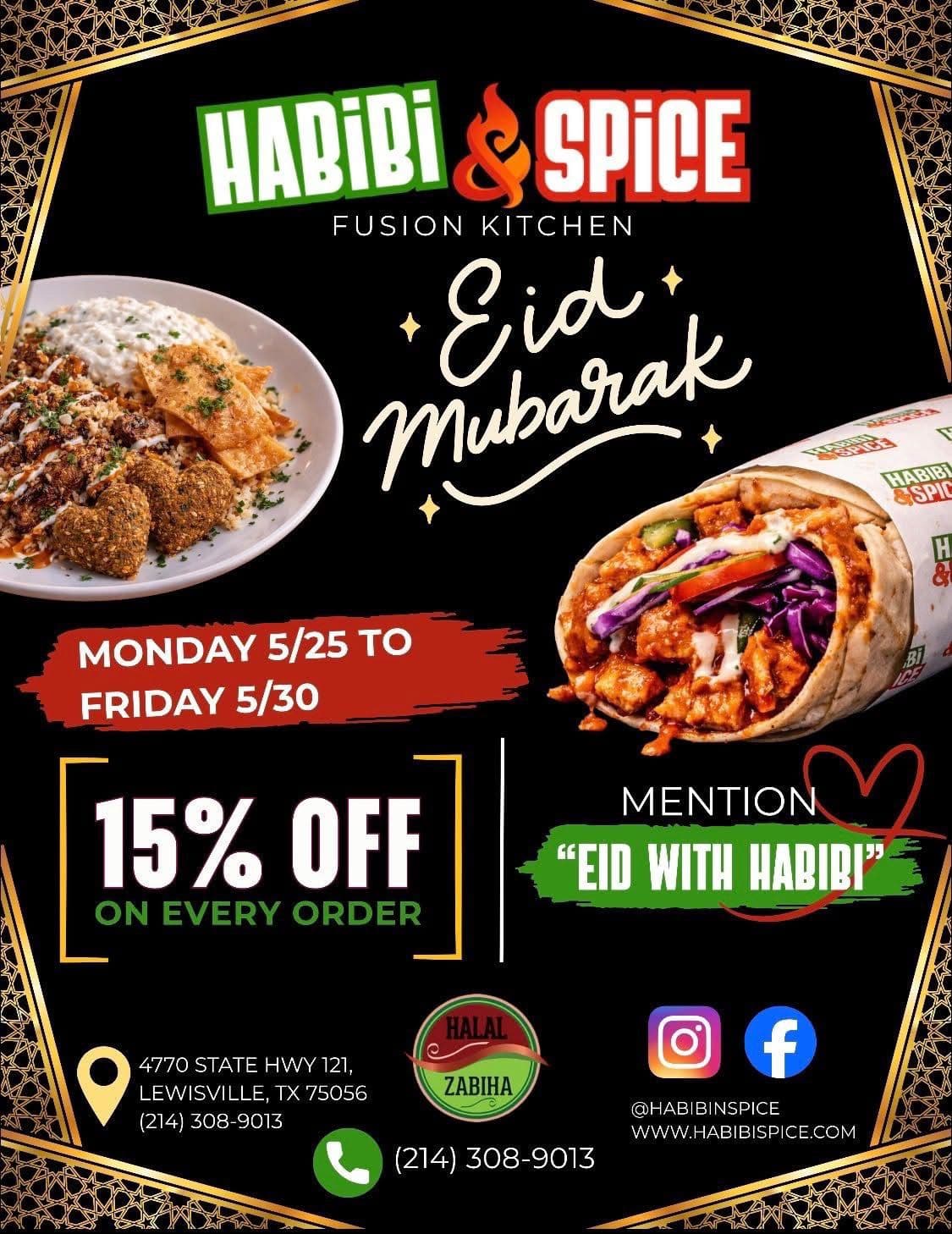 15% off on every order when you mention 'Eid with Habibi'