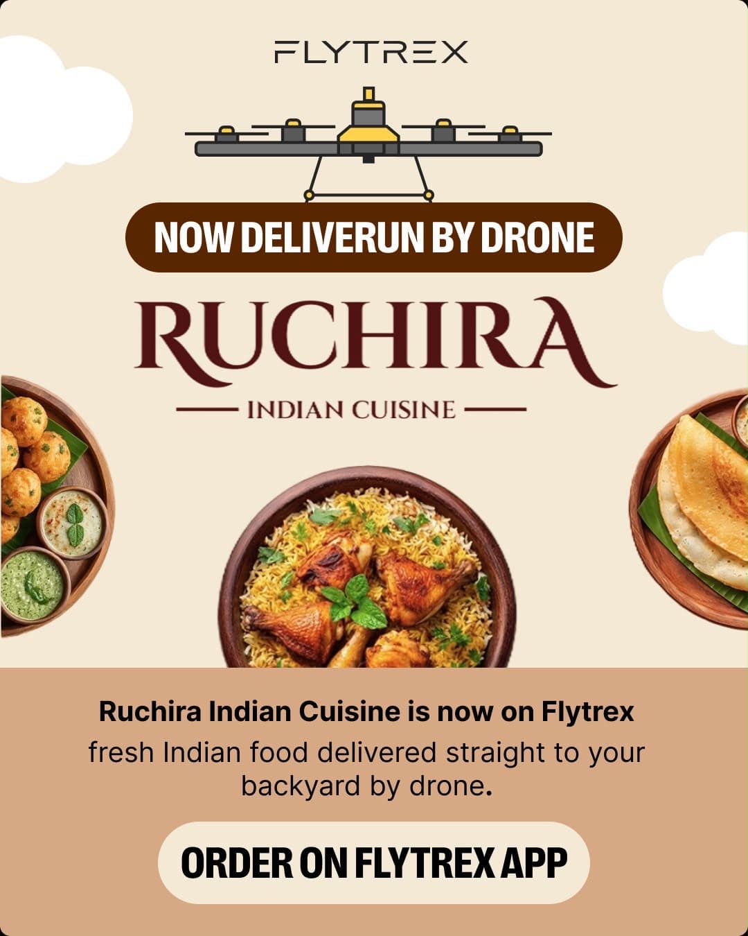 Ruchira Indian Cuisine is now available for drone delivery via the Flytrex app.