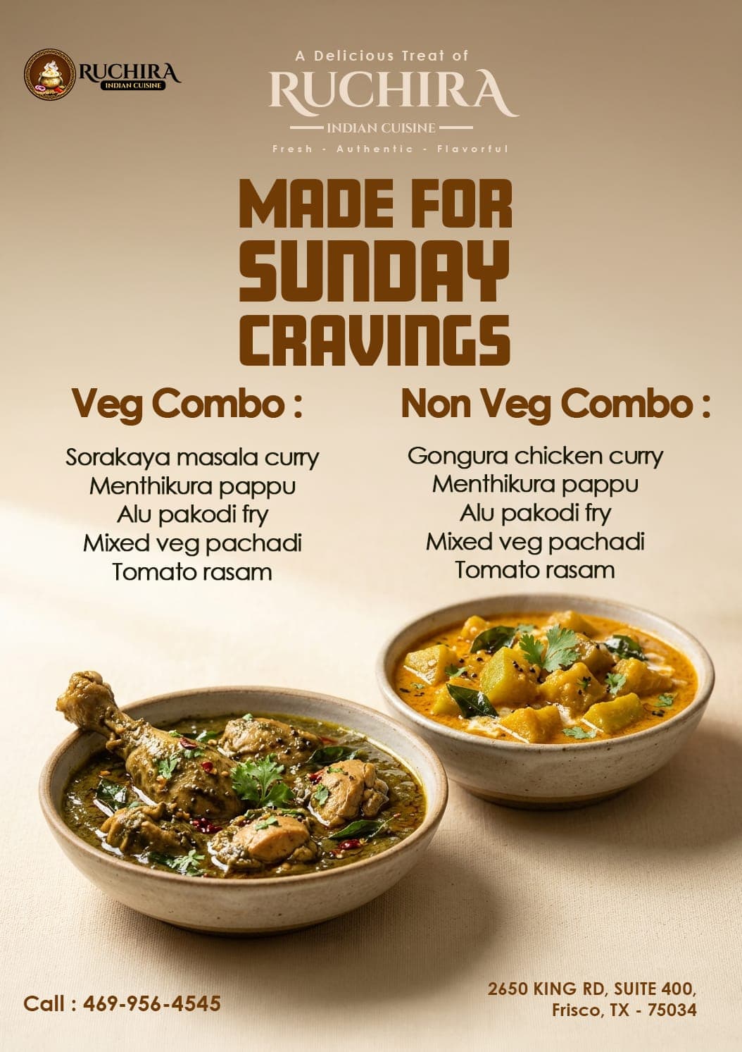 Veg and Non Veg Sunday Cravings Combos featuring authentic South Indian curries and sides